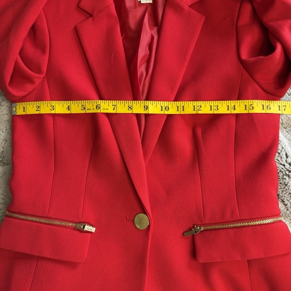 Anne Klein Blazer Red Women's Size 4 Gold Zip Single Button Jacket - Picture 16 of 16